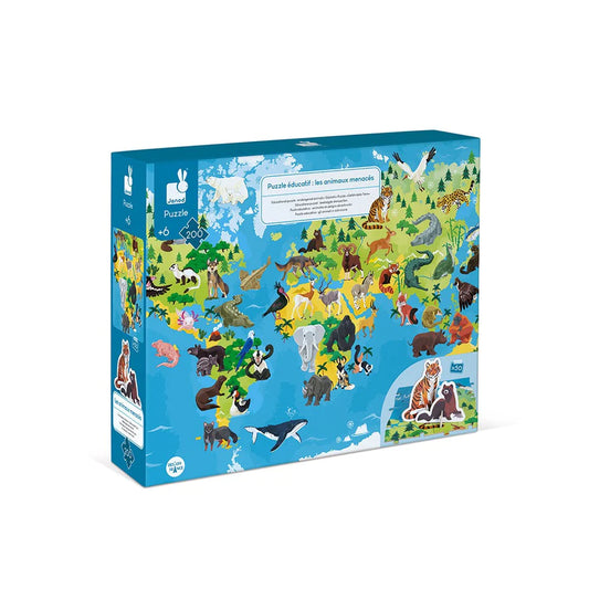 Janod Educational Puzzle - Endangered Animals - 200 PCS