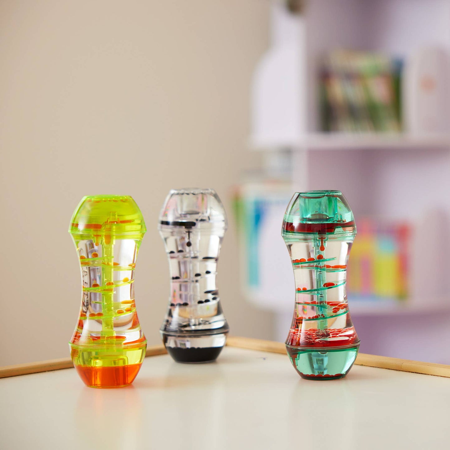 Pack of 3 Liquid Spiral Motion Timers, 15cm, Sensory Relief