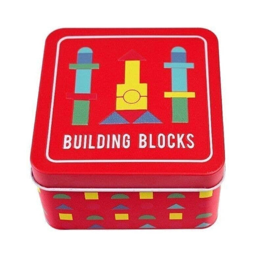 Wooden Building Blocks in a Tin