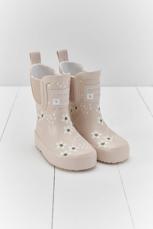 Pampas Cream Floral Short Colour-Changing Kids Wellies: UK6