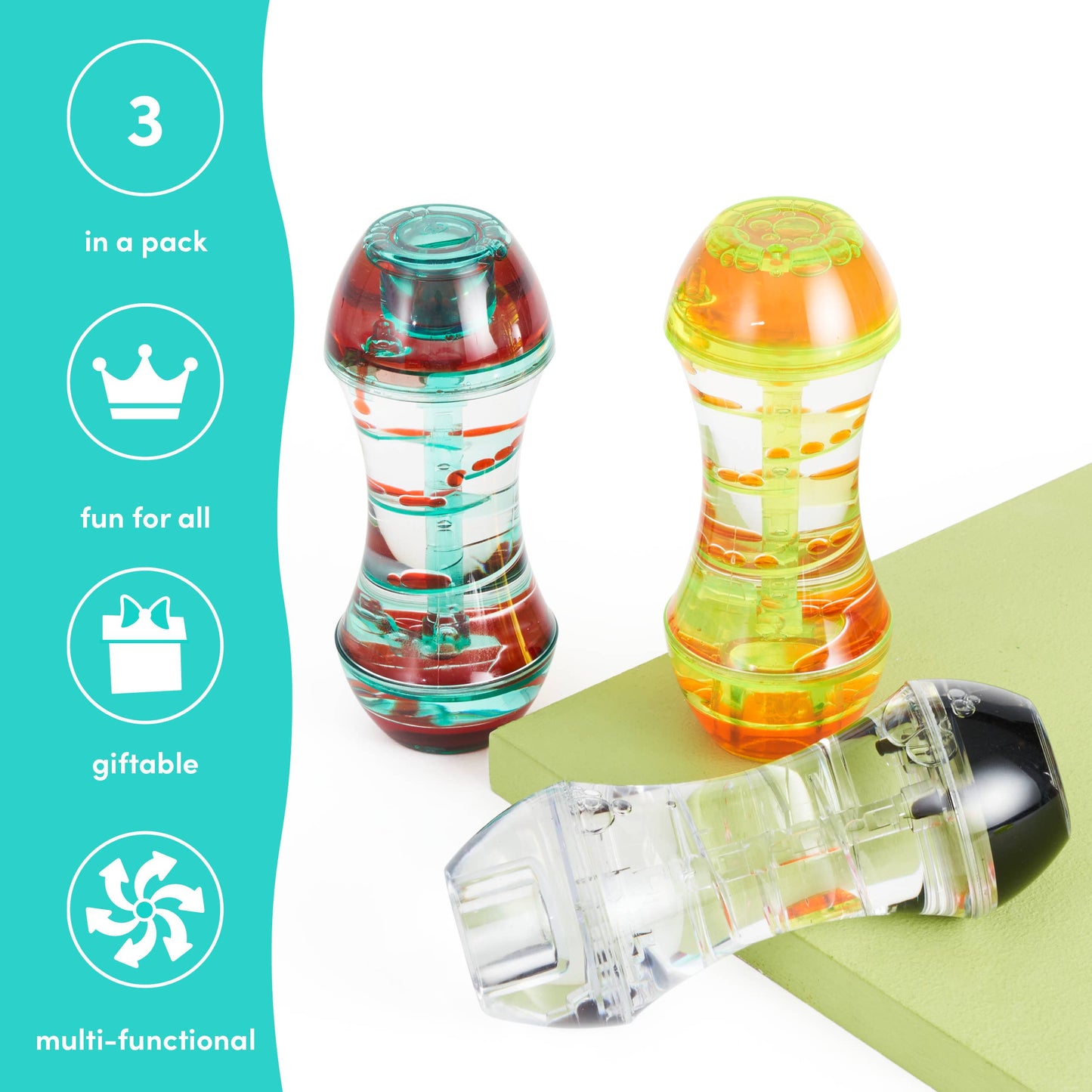 Pack of 3 Liquid Spiral Motion Timers, 15cm, Sensory Relief
