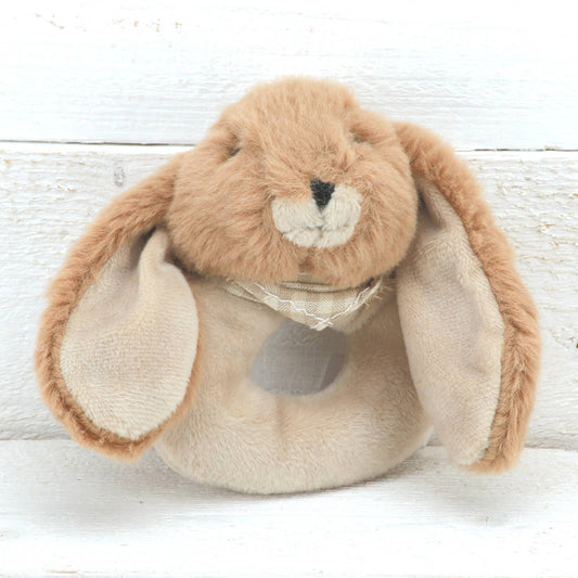 Bunny Baby Rattle Soft Toy Brown Premium Plush