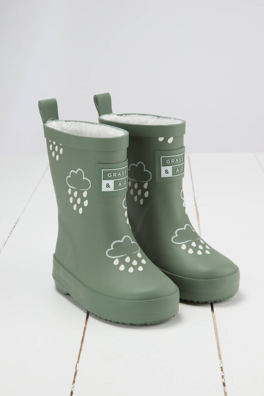 Khaki Green Colour-Changing Kids Wellies: UK5