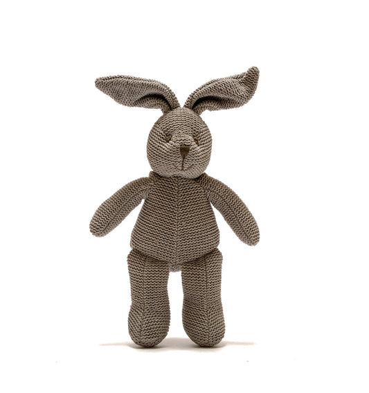 Best Years LTD Knitted Organic Cotton Grey Bunny Baby Rattle