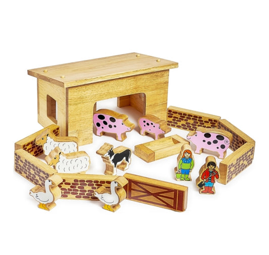 Lanka Kade Wooden Pig and Sheep Playset with Colourful Characters