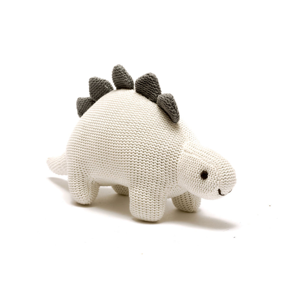 Best Years LTD Organic White Cotton Knit Stegosaurus Rattle