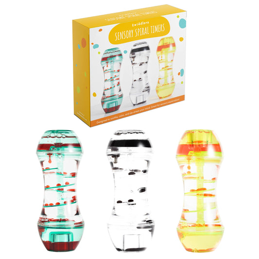 Pack of 3 Liquid Spiral Motion Timers, 15cm, Sensory Relief
