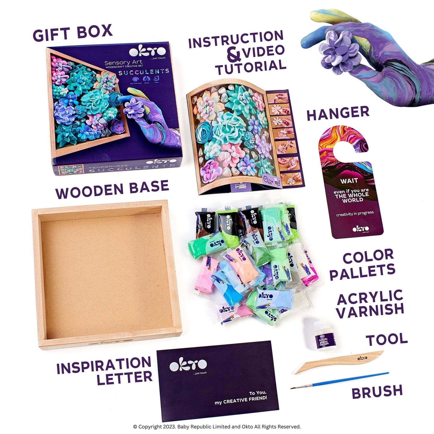 OKTO Air Dry Clay Wood & Craft Sensory Art Succulents - Tenderness